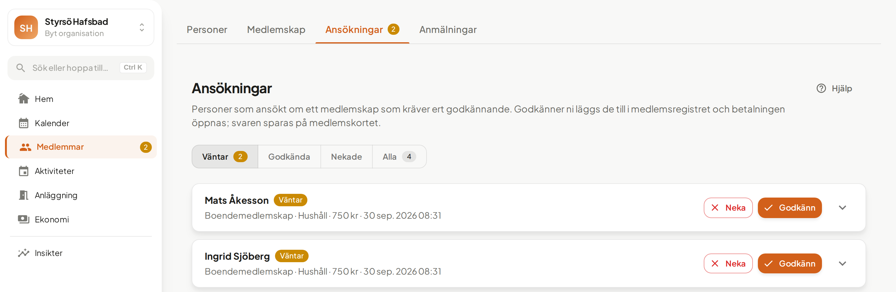 Ansökningar med siffran i menyn