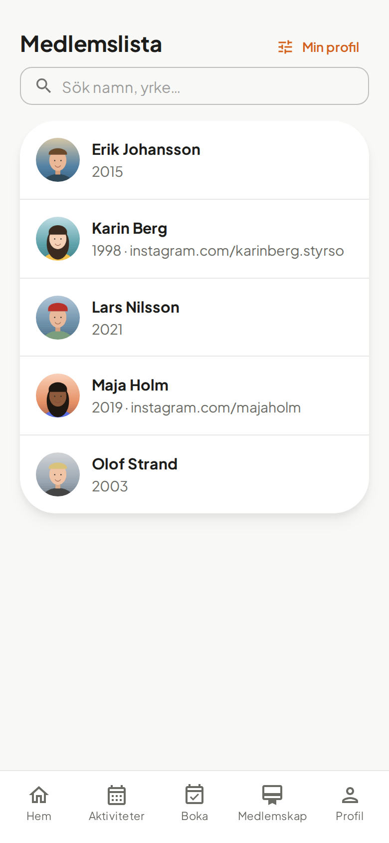 Medlemslistan i medlemsportalen