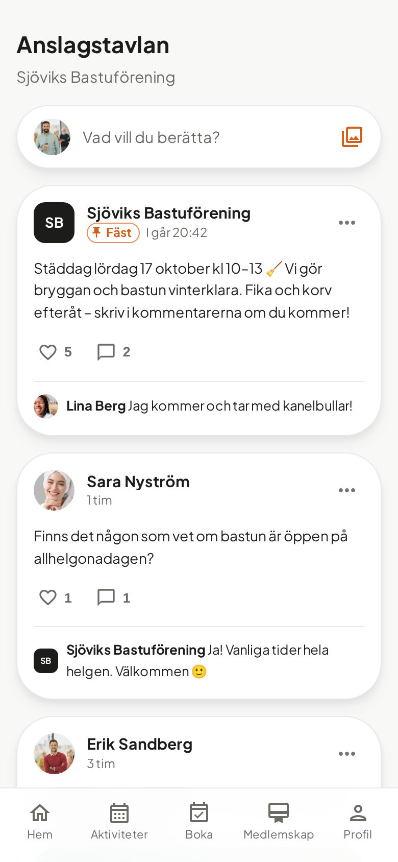 Anslagstavlan i medlemsportalen